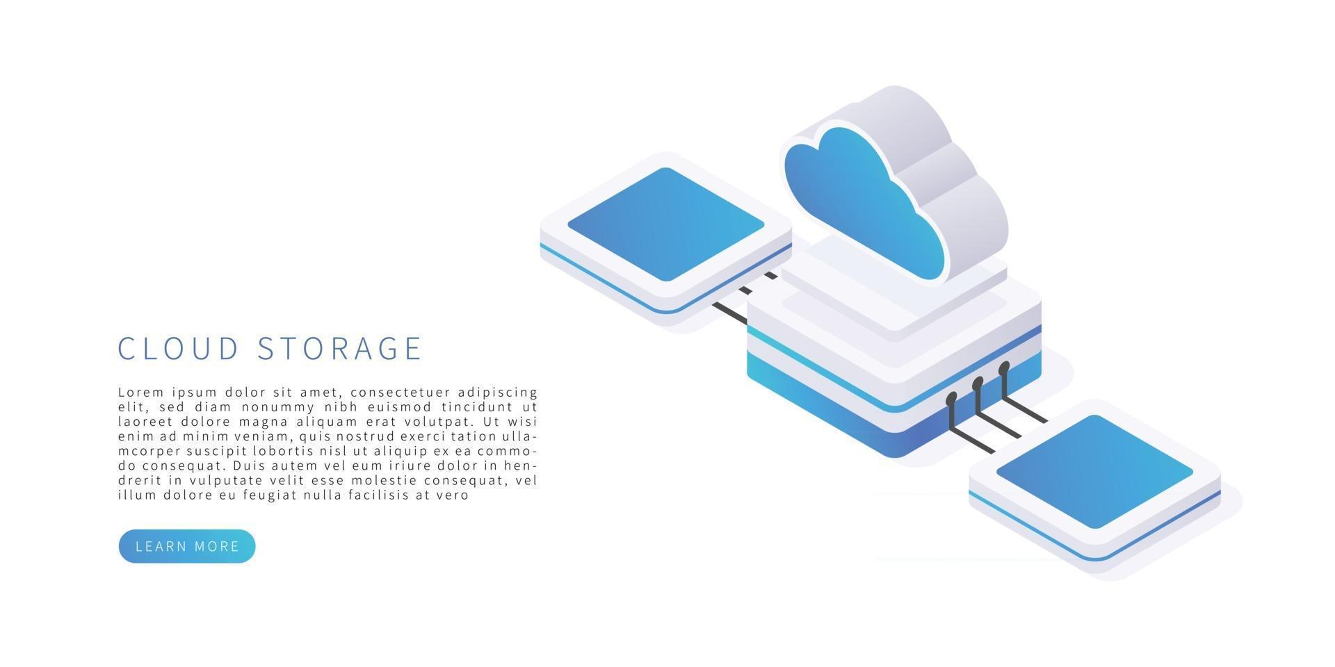 concetto di archiviazione cloud nell'illustrazione vettoriale isometrica