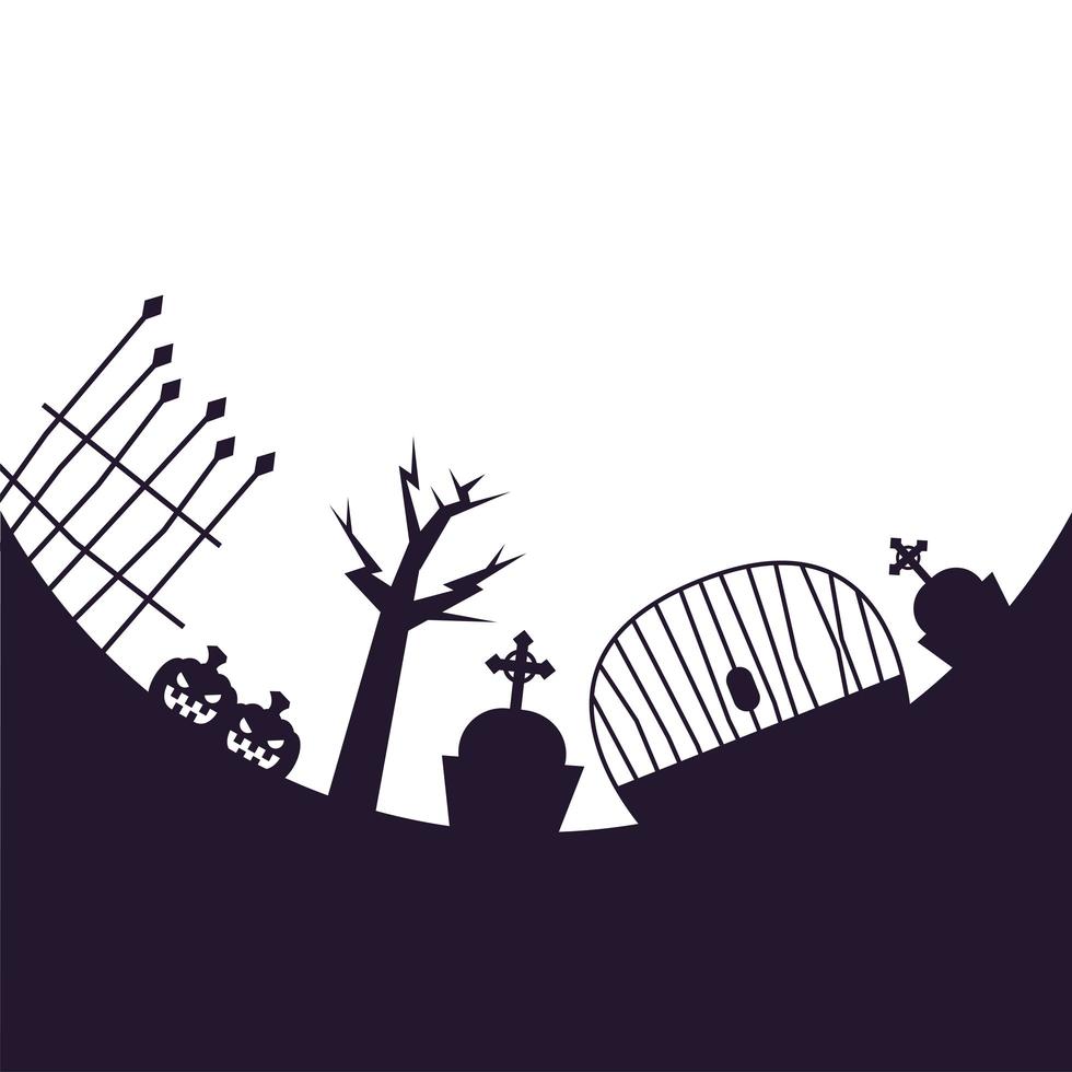 disegno vettoriale di zucche e cancelli del cimitero di halloween