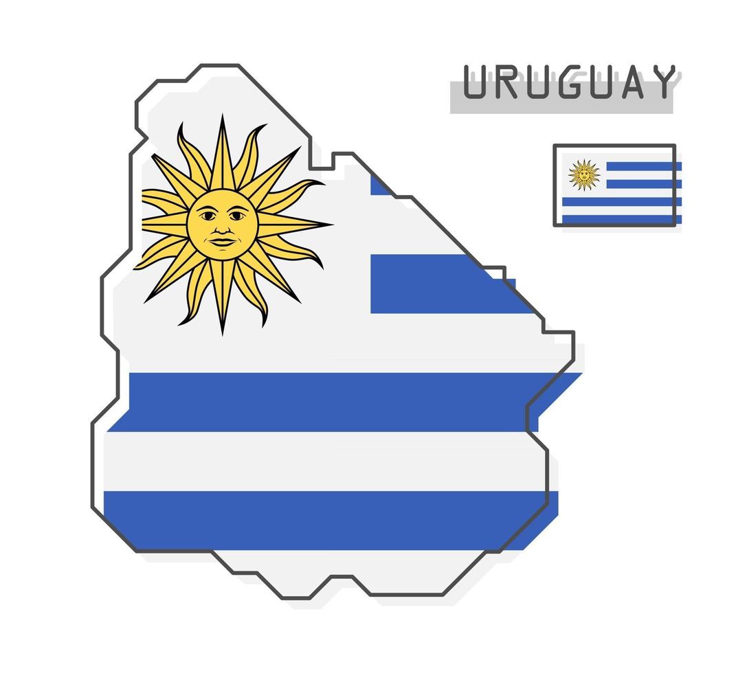 Mappa e bandiera dell'uruguay. design moderno dei cartoni animati dalla linea semplice. vettore. vettore