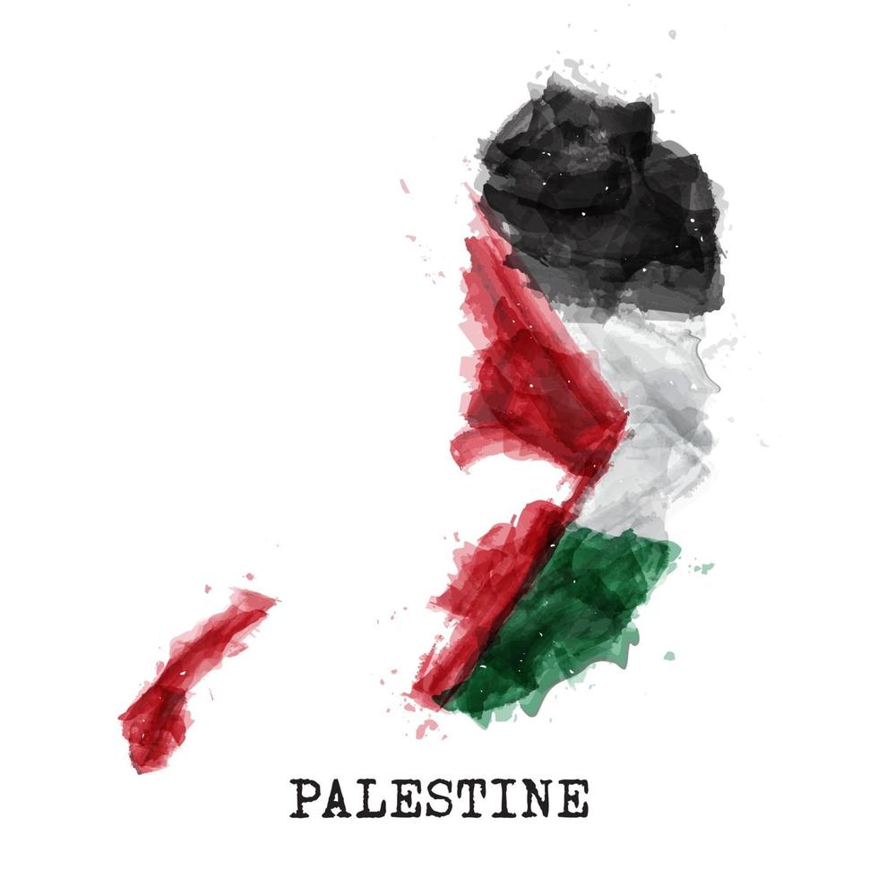 disegno della pittura ad acquerello della bandiera della palestina. forma della mappa del paese. vettore. vettore