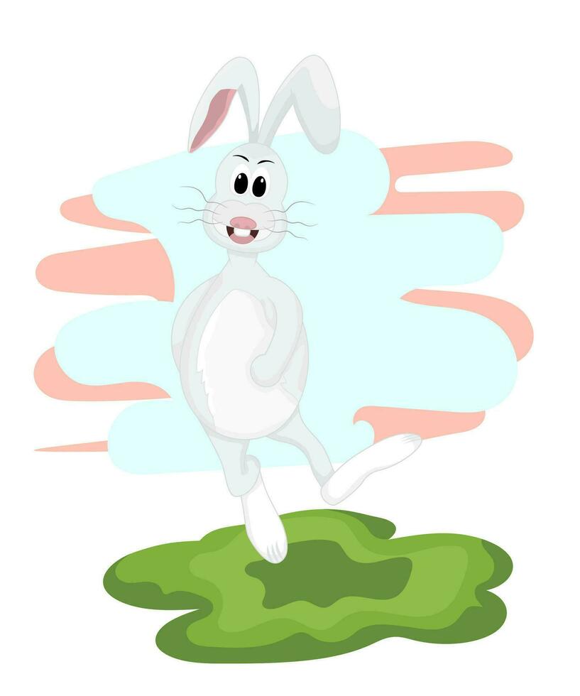 cartone animato carino coniglio o coniglietto salto contento vettore