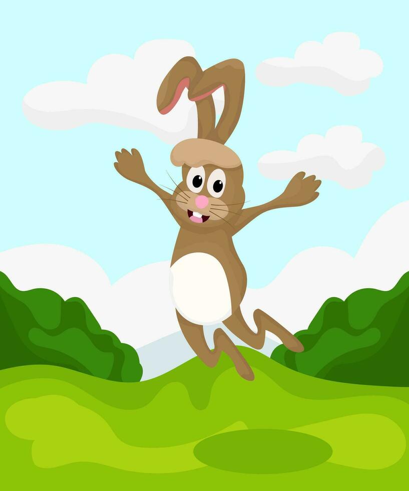 cartone animato carino coniglio o coniglietto salto contento vettore