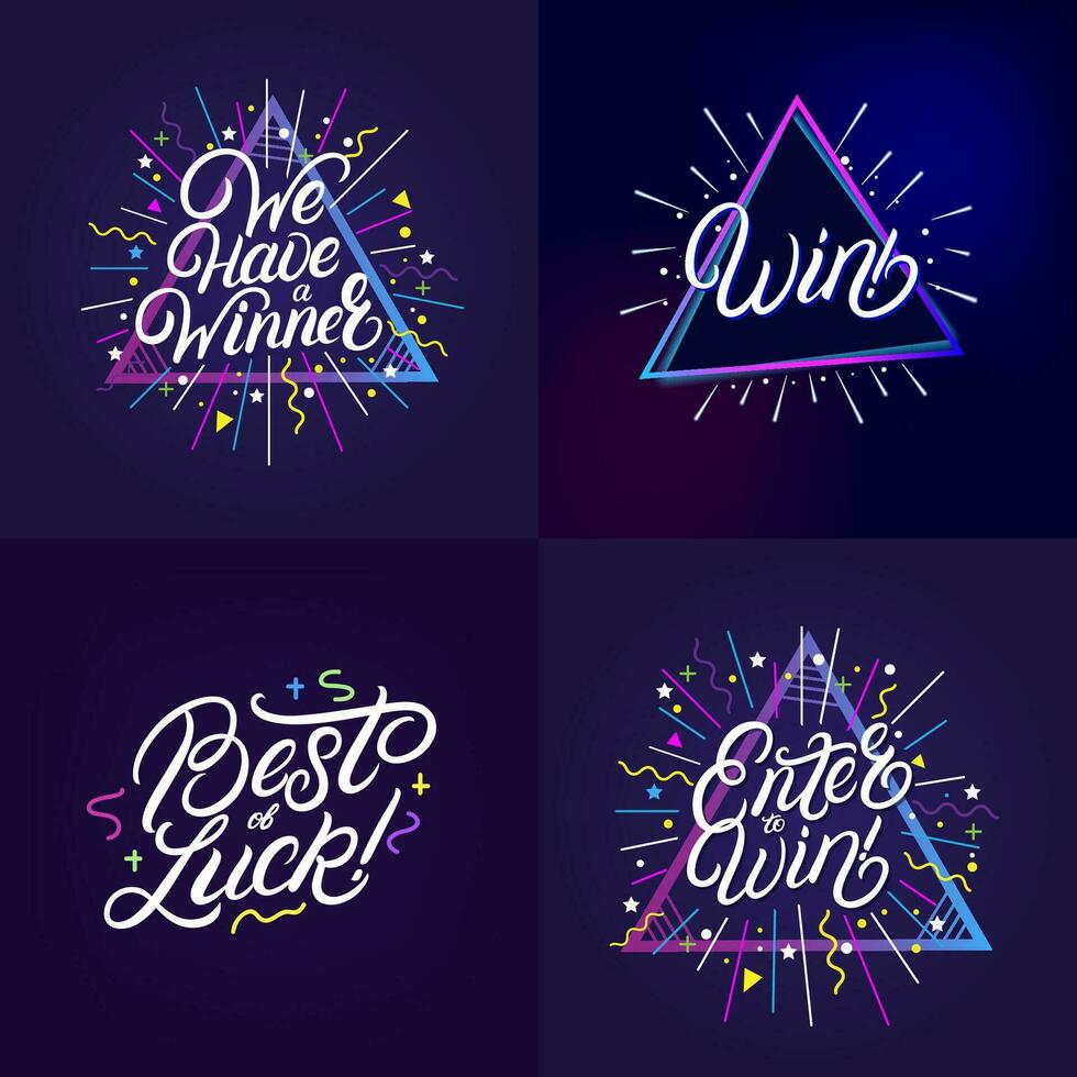 vincitore mano scritto lettering citazioni impostare. noi avere un' vincitore. vincita. migliore di fortuna. accedere per vincita. celebrare sfondo. di moda stile. vettore illustrazione.