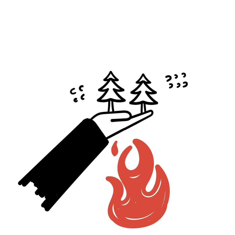 mano disegnato scarabocchio Salva il albero a partire dal il fuoco illustrazione vettore