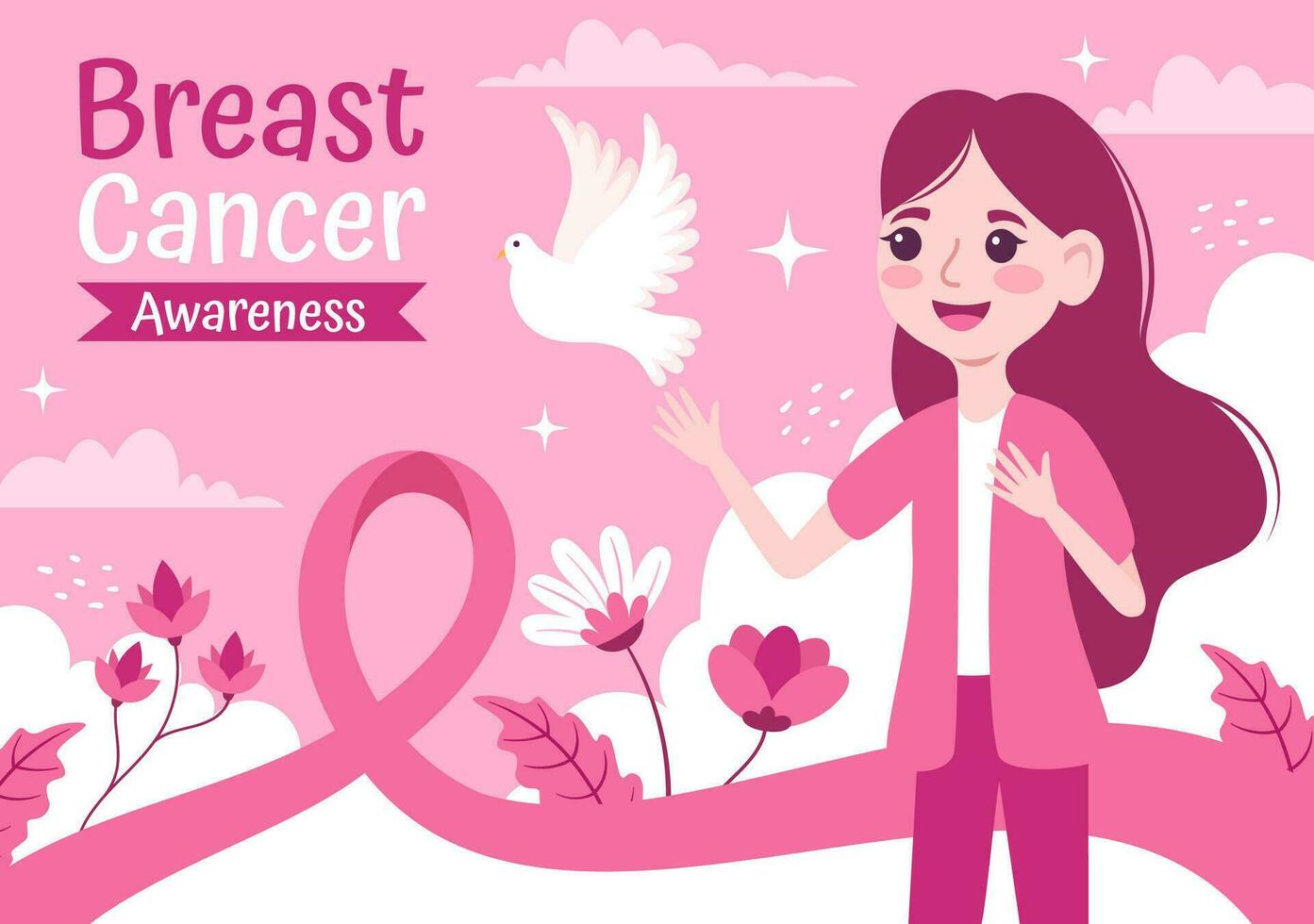 Seno cancro consapevolezza mese vettore illustrazione di diverso donne con rosa supporto nastro per assistenza sanitaria campagna solidarietà sfondo modelli