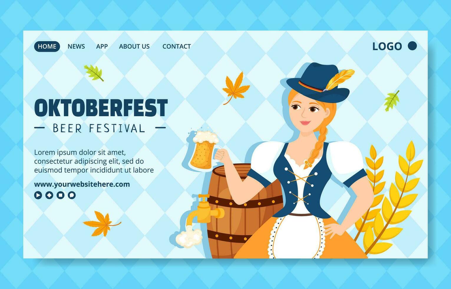 oktoberfest birra Festival sociale media atterraggio pagina cartone animato mano disegnato modelli sfondo illustrazione vettore