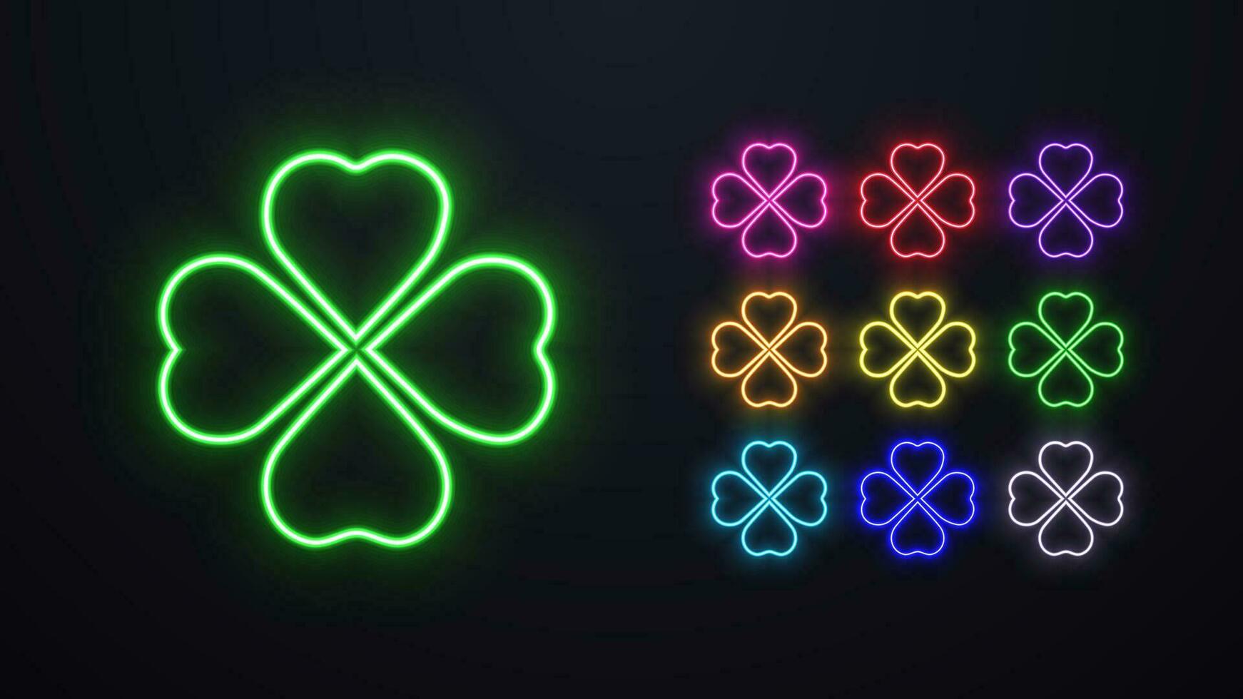 un' impostato di neon trifoglio icone nel diverso colori. logo per casinò segnaletica. vettore