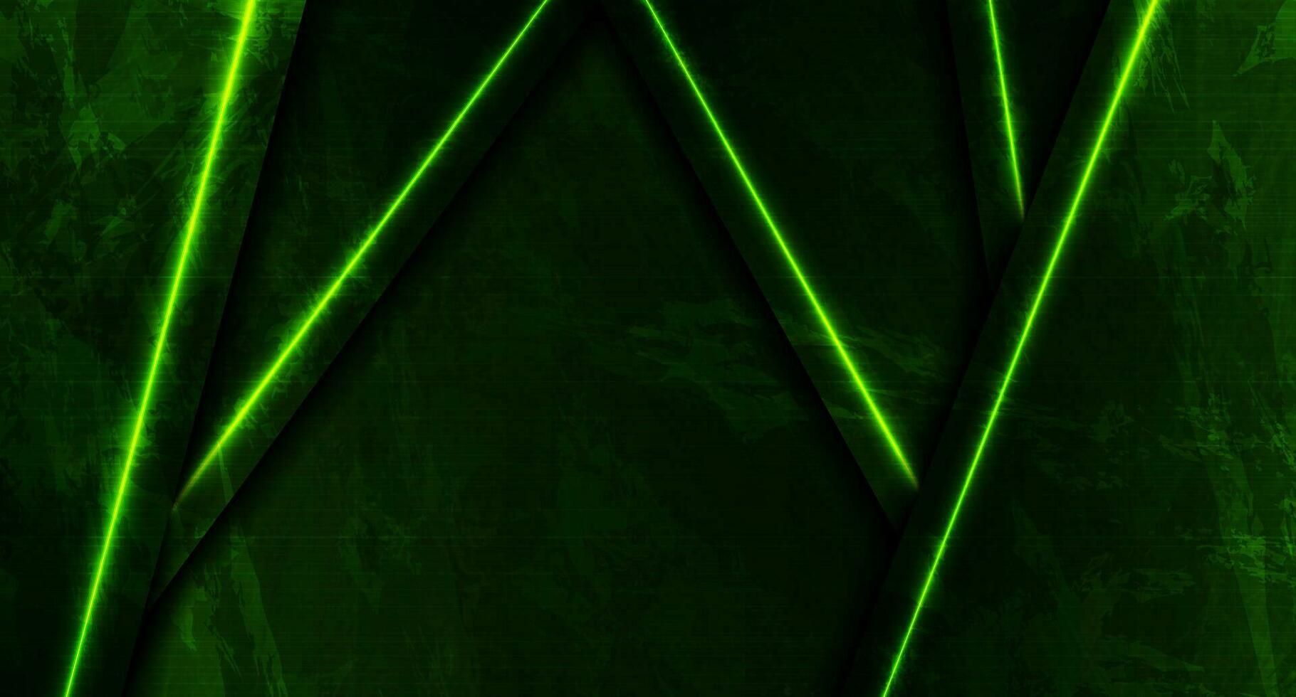 buio verde neon laser Linee su grunge luminoso parete sfondo vettore