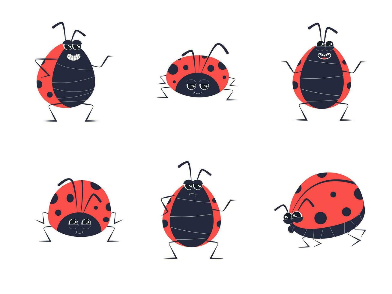 impostato di carino coccinella personaggi. vettore illustrazione nel cartone animato stile. isolato su bianca sfondo.