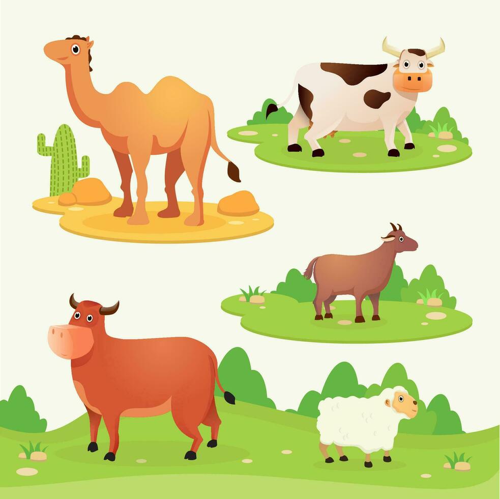 carino azienda agricola animale cartone animato impostato vettore