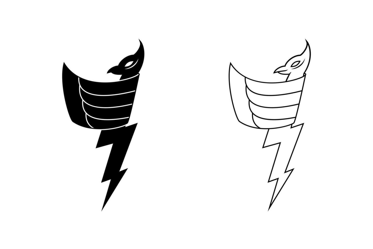 nero e bianca aquila e fulmine illustrazione. arte, silhouette e linea stile. Usato per etichetta, marca, emblema, simbolo, icona e logo vettore