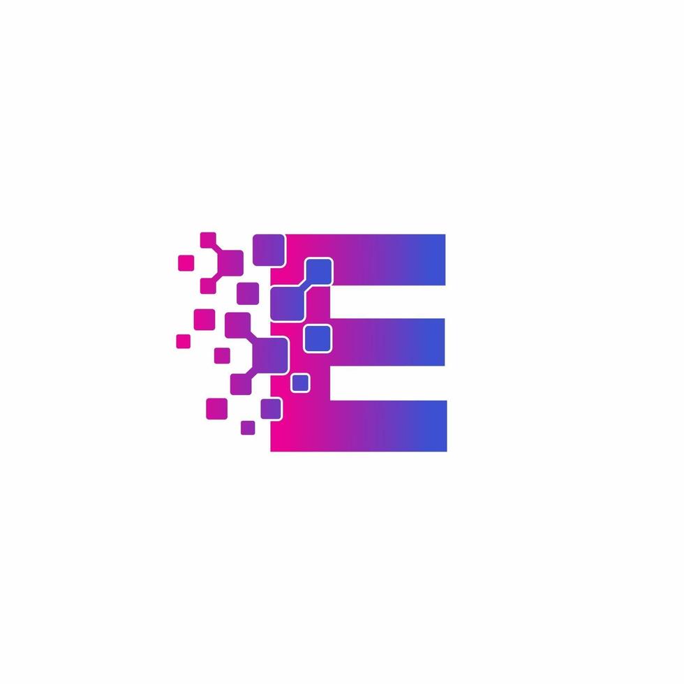 e lettera iniziale pixel digitali tech logo vector