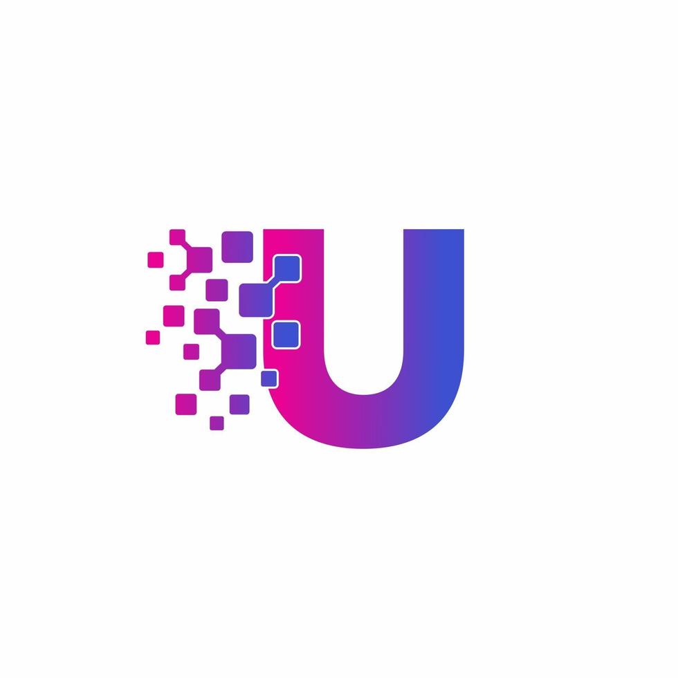 u lettera iniziale pixel digitali tech logo vector