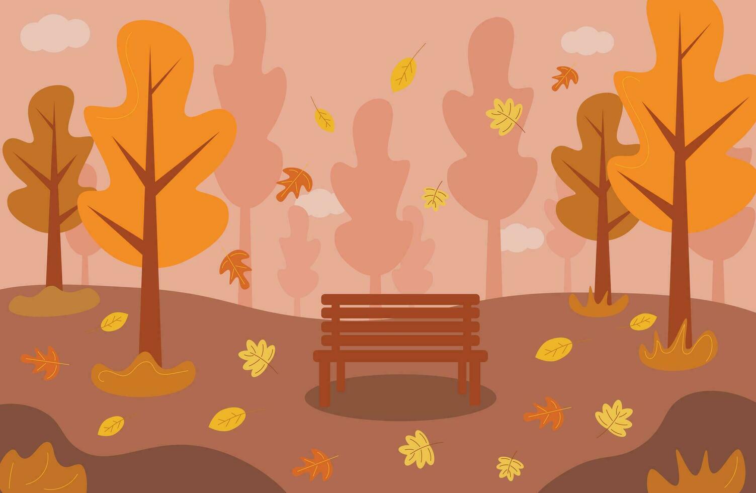autunno paesaggio, vettore illustrazione, autunno parco, parco panca, autunno stagione