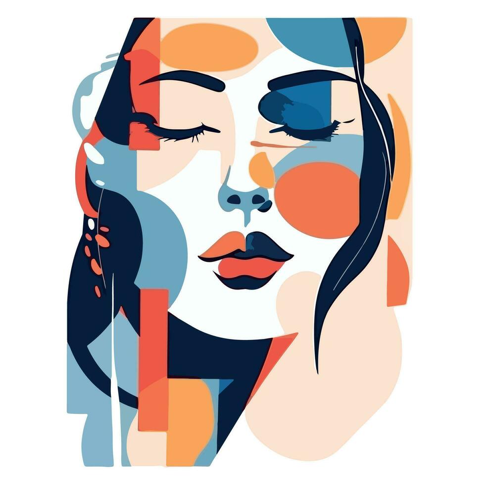 donna viso ritratto astrazione parete arte vettore illustrazione design