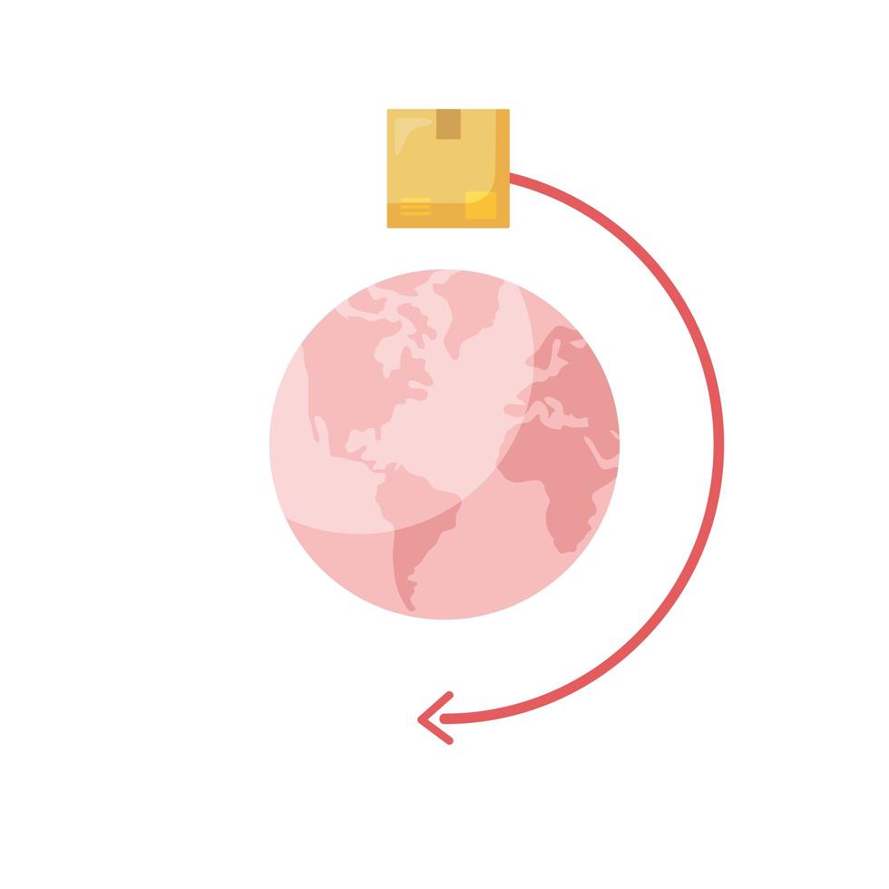 scatola di consegna intorno al disegno vettoriale del mondo