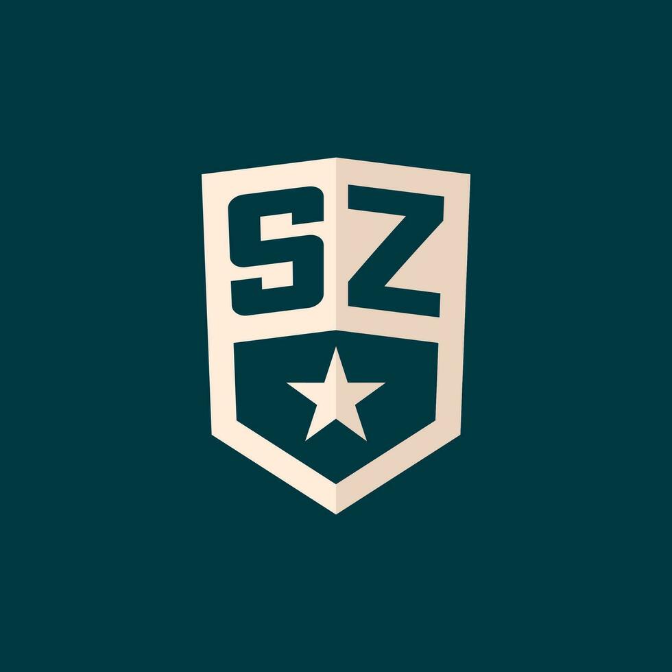iniziale sz logo stella scudo simbolo con semplice design vettore