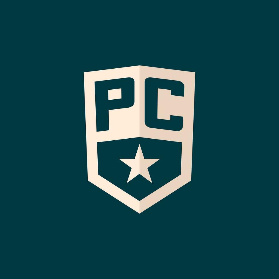 iniziale pc logo stella scudo simbolo con semplice design vettore