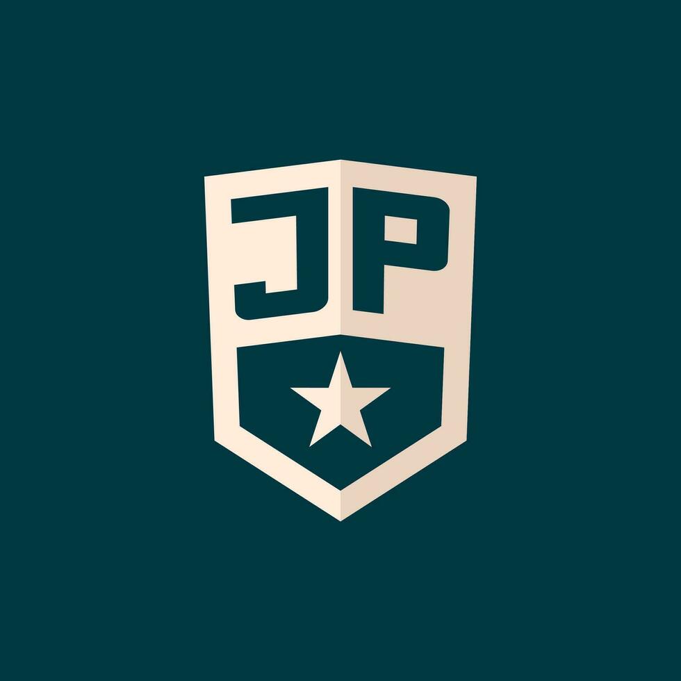 iniziale jp logo stella scudo simbolo con semplice design vettore