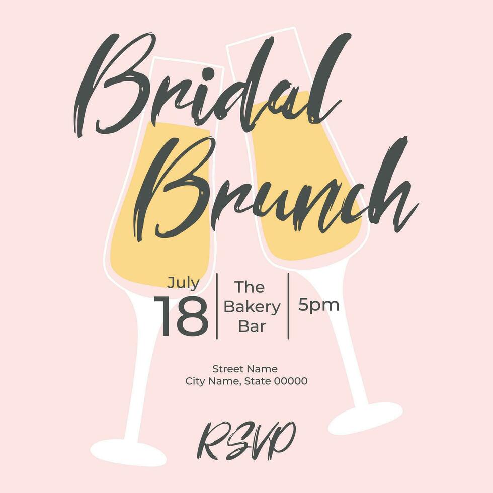 Invitational bridal brunch con bicchieri di Champagne. addio al nubilato festa invito modello. vettore illustrazione. bolla brunch.