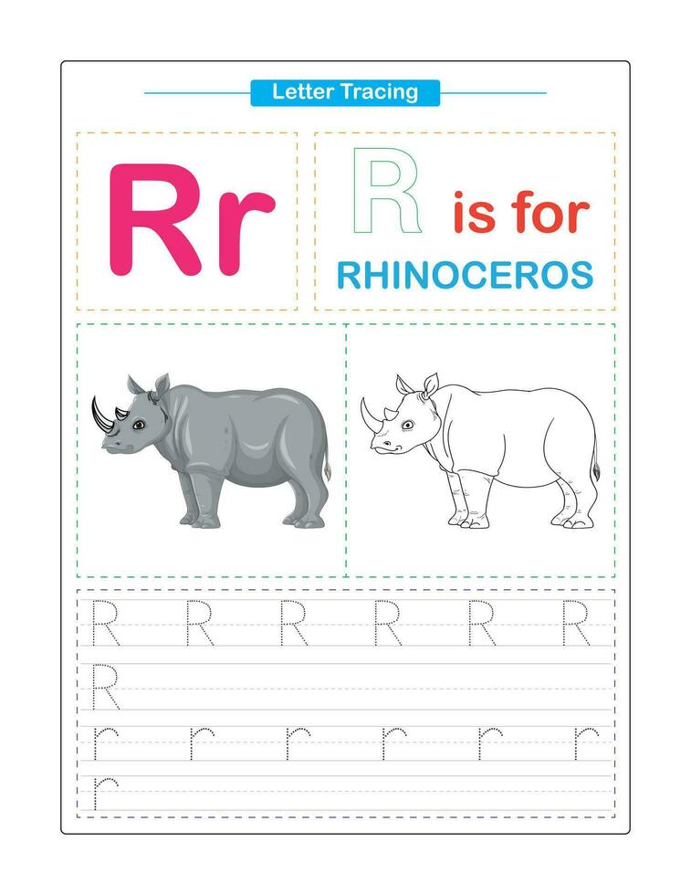 maiuscolo e minuscolo. carino bambini. colorato abc alfabeto tracciare. pratica foglio di lavoro per bambini. apprendimento inglese vocabolario e grafia. lettera traccia. vettore illustrazione