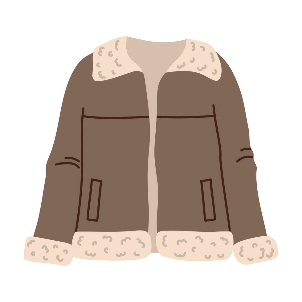 isolato Marrone femmina pelle di pecora cappotto con beige collare nel piatto stile su bianca sfondo. caldo Abiti vettore
