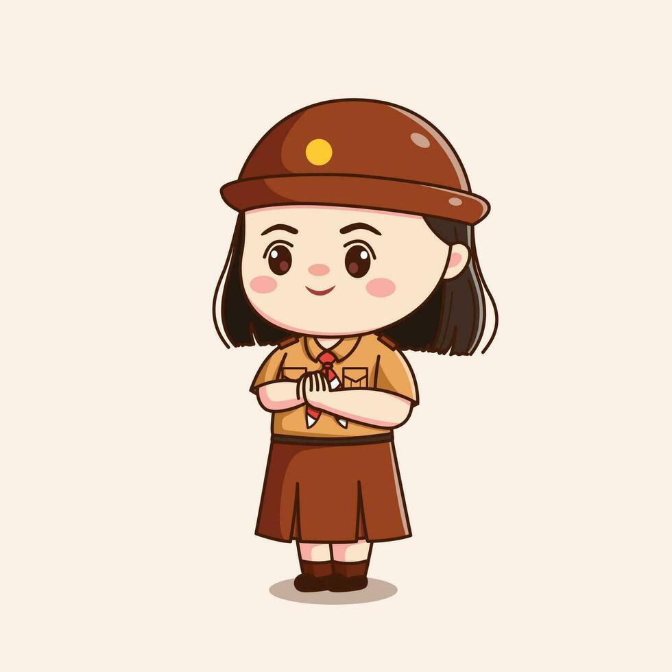 indonesiano esploratore ragazza carino kawaii chibi personaggio illustrazione vettore