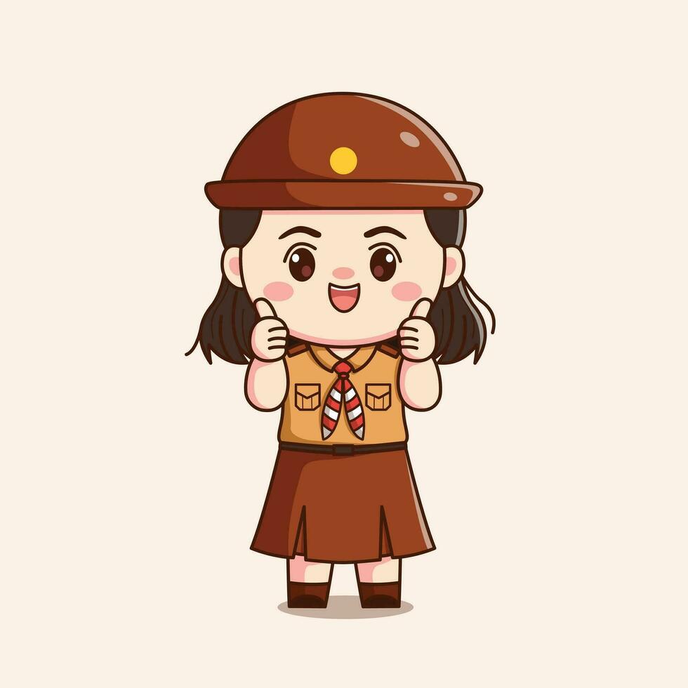 indonesiano esploratore ragazza pollici su carino kawaii chibi personaggio illustrazione vettore