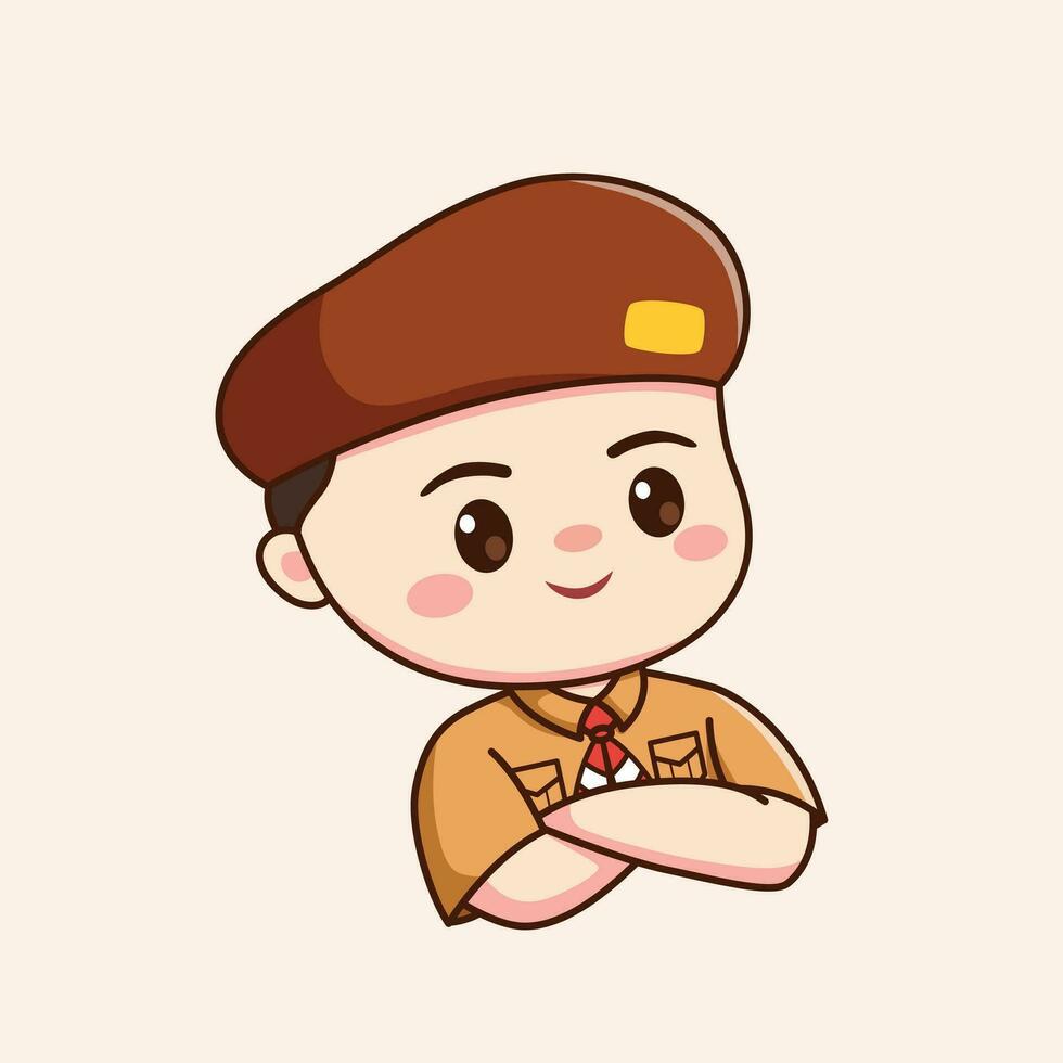 indonesiano esploratore ragazzo carino kawaii chibi personaggio illustrazione vettore