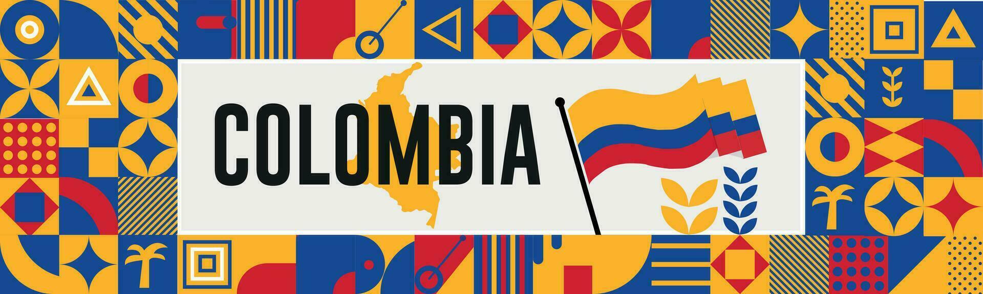 Colombia carta geografica e sollevato pugni. nazionale giorno o indipendenza giorno design per Colombia celebrazione. moderno retrò design con astratto icone. vettore illustrazione.
