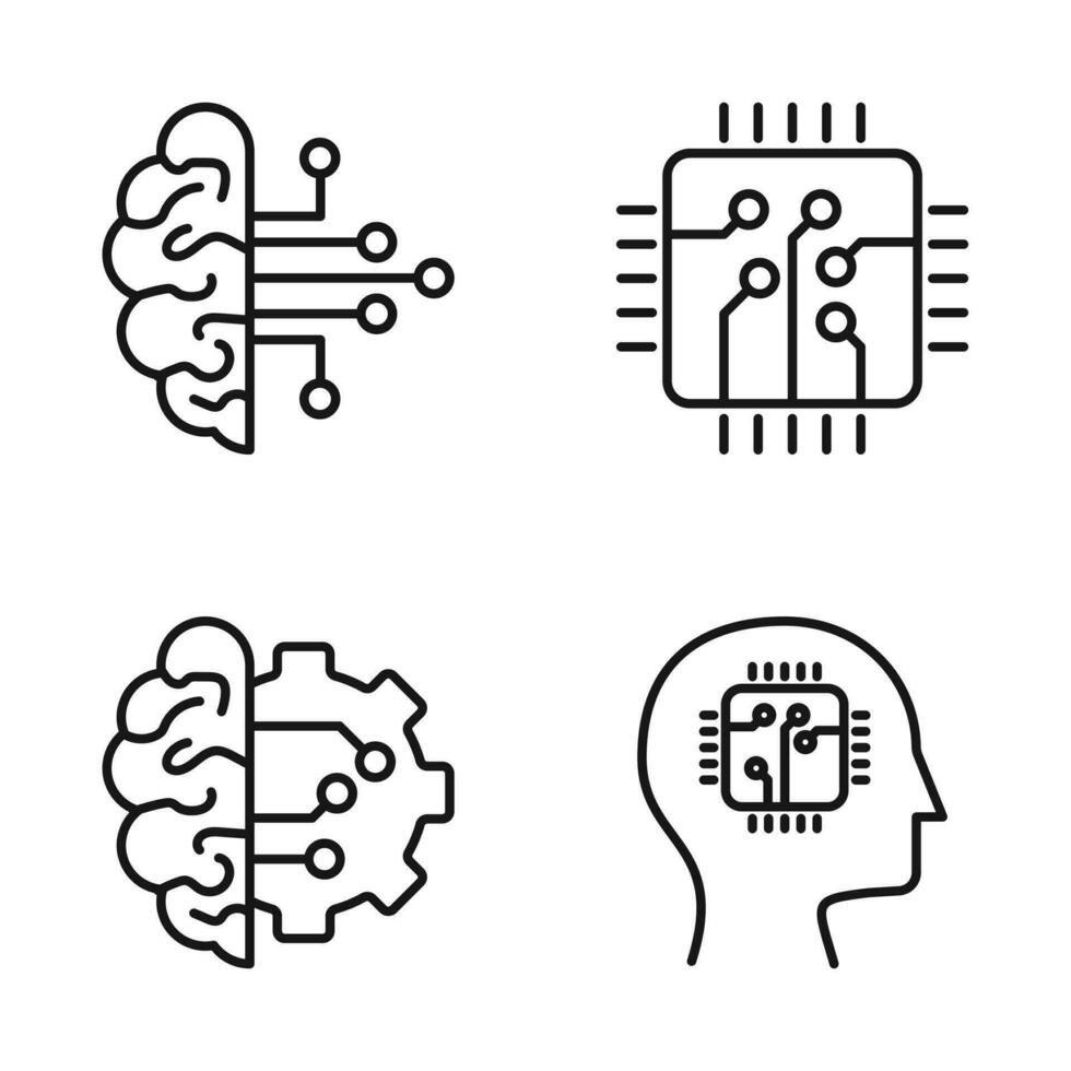 modificabile impostato icona di artificiale intelligenza, vettore illustrazione isolato su bianca sfondo. utilizzando per presentazione, sito web o mobile App