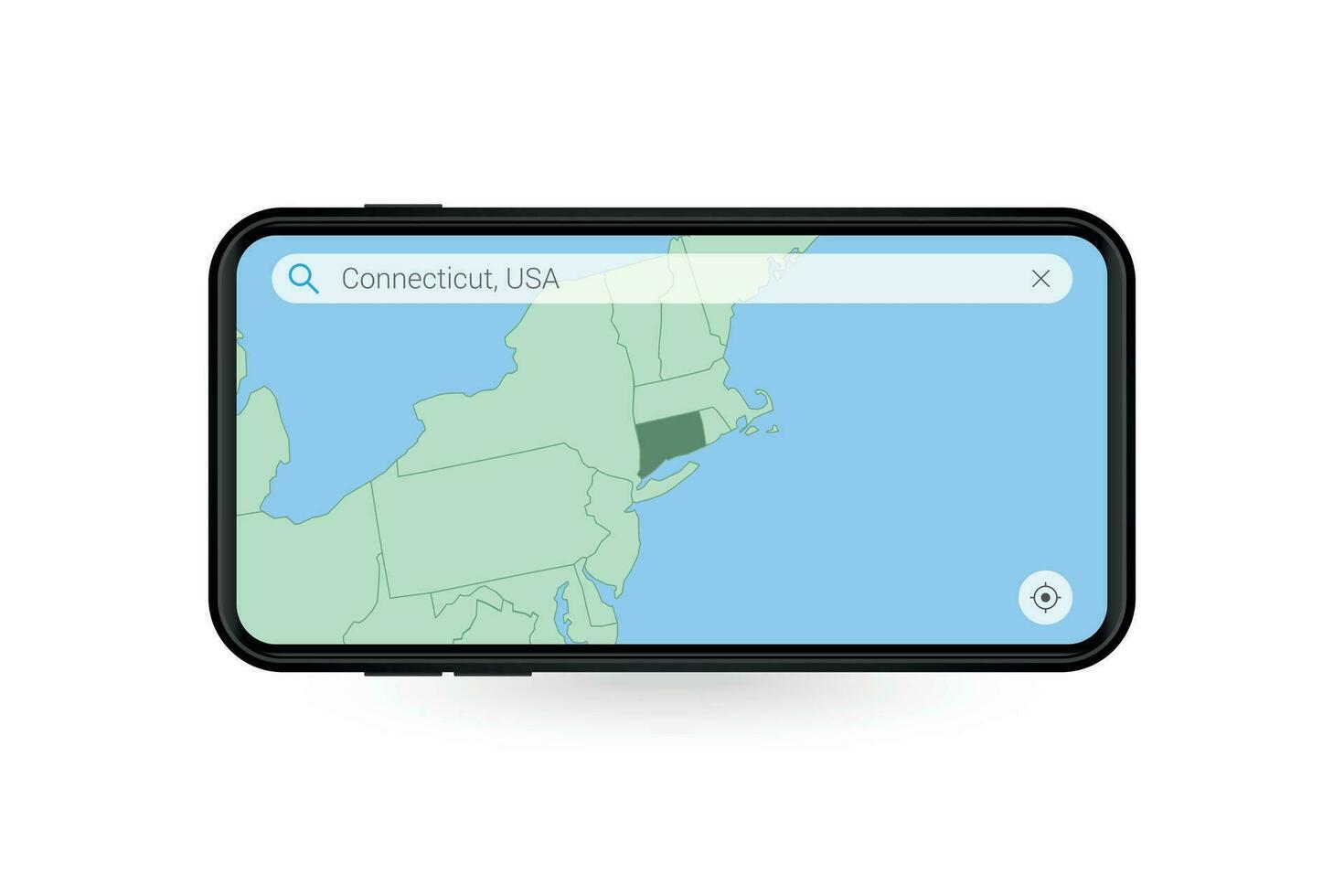 ricerca carta geografica di Connecticut nel smartphone carta geografica applicazione. carta geografica di Connecticut nel cellula Telefono. vettore