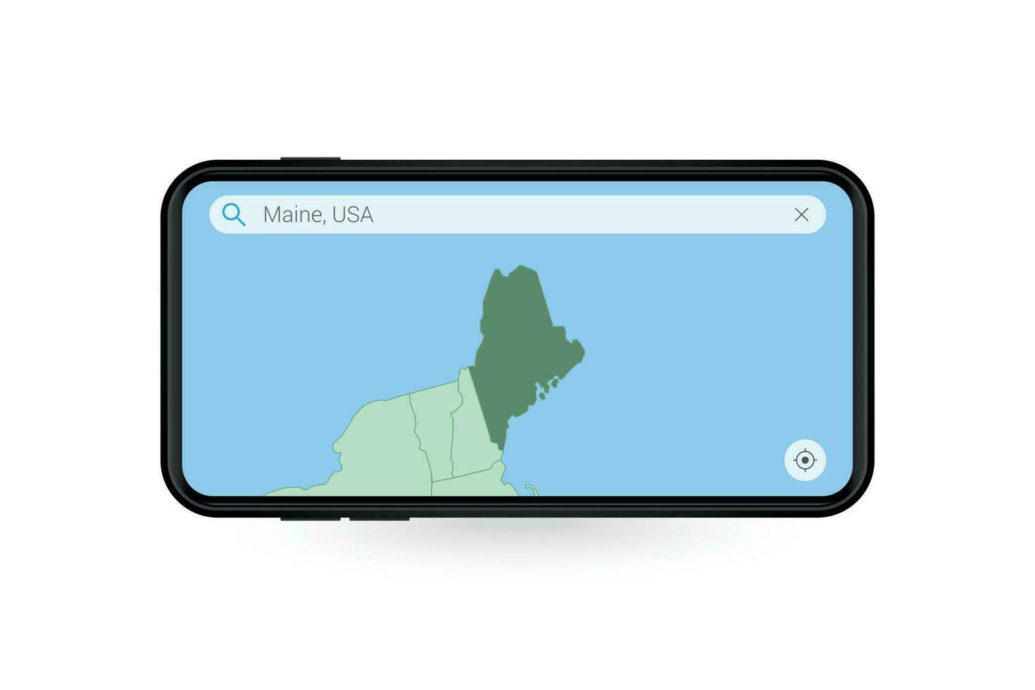ricerca carta geografica di Maine nel smartphone carta geografica applicazione. carta geografica di Maine nel cellula Telefono. vettore
