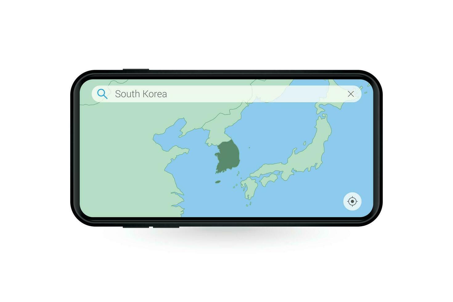 ricerca carta geografica di Sud Corea nel smartphone carta geografica applicazione. carta geografica di Sud Corea nel cellula Telefono. vettore