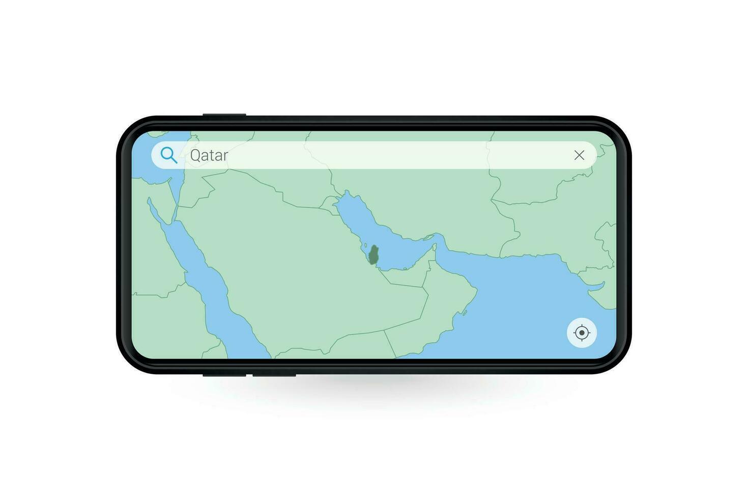 ricerca carta geografica di Qatar nel smartphone carta geografica applicazione. carta geografica di Qatar nel cellula Telefono. vettore
