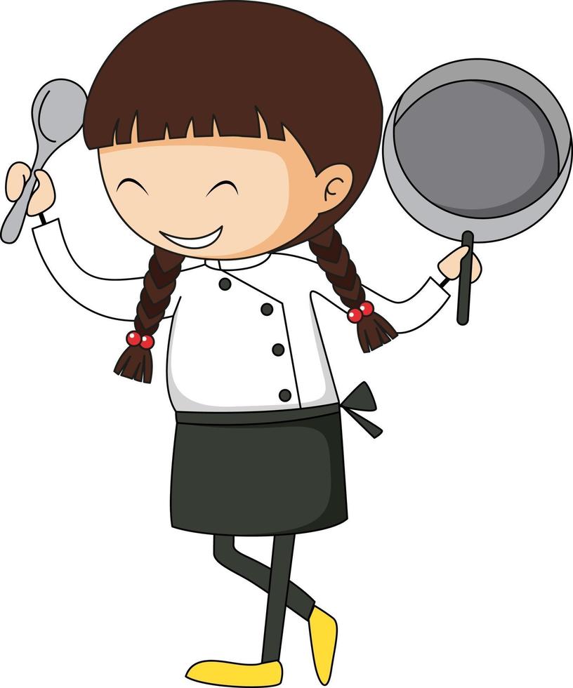 piccolo chef con attrezzatura da cucina personaggio dei cartoni animati isolato vettore