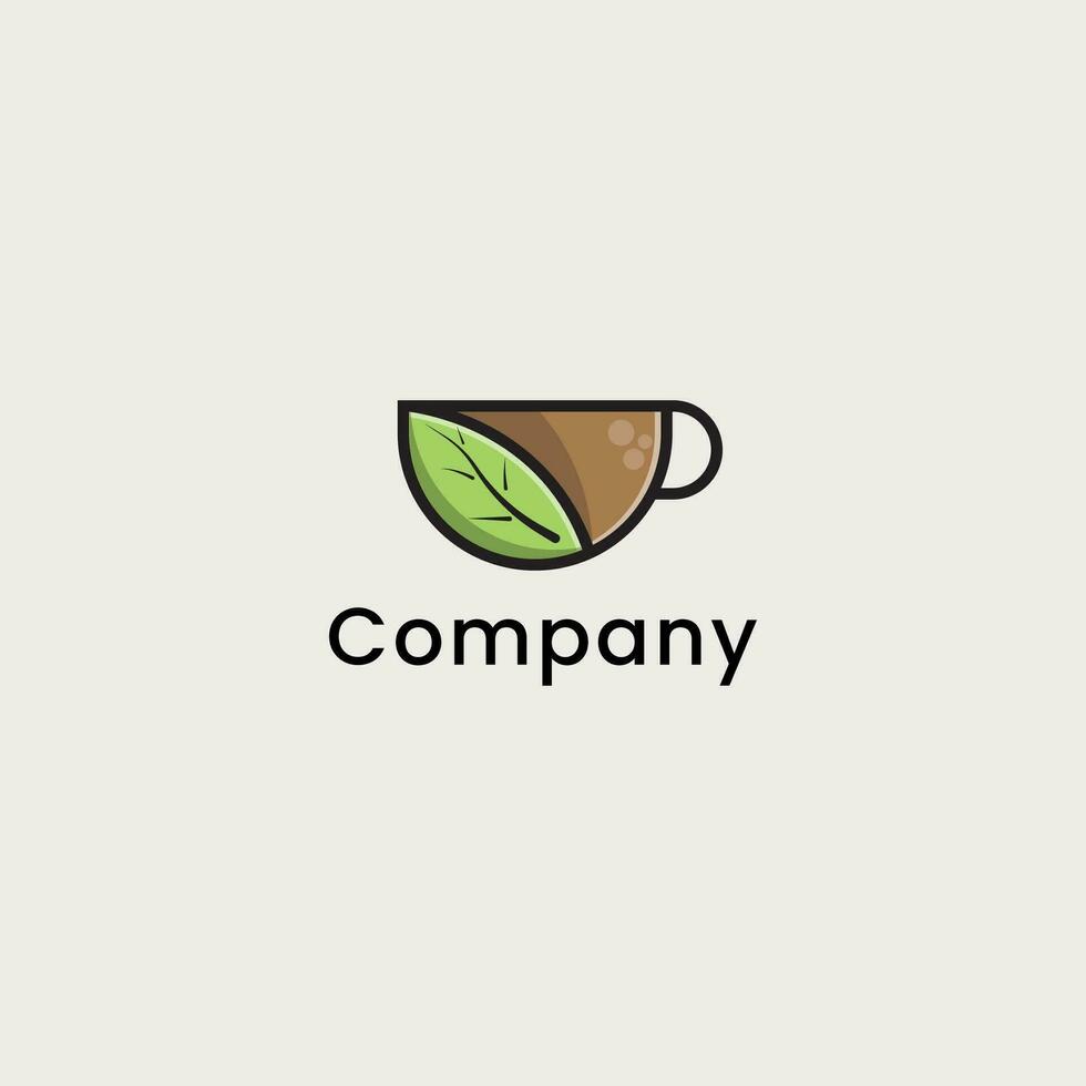 un' logo per un' azienda quello è fatto su di un' tazza e le foglie vettore