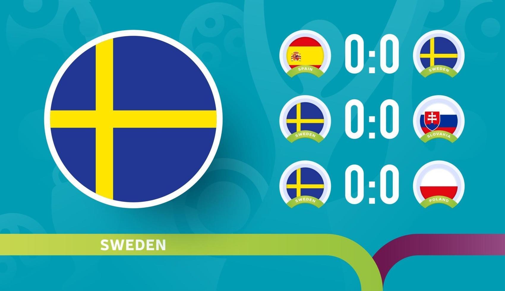 la nazionale svedese programma le partite della fase finale del campionato di calcio 2020. illustrazione vettoriale delle partite di calcio 2020