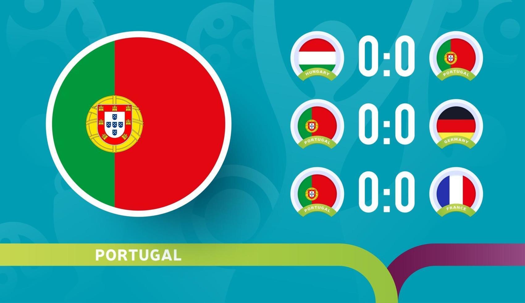 la nazionale portoghese programma le partite della fase finale del campionato di calcio 2020. illustrazione vettoriale delle partite di calcio 2020