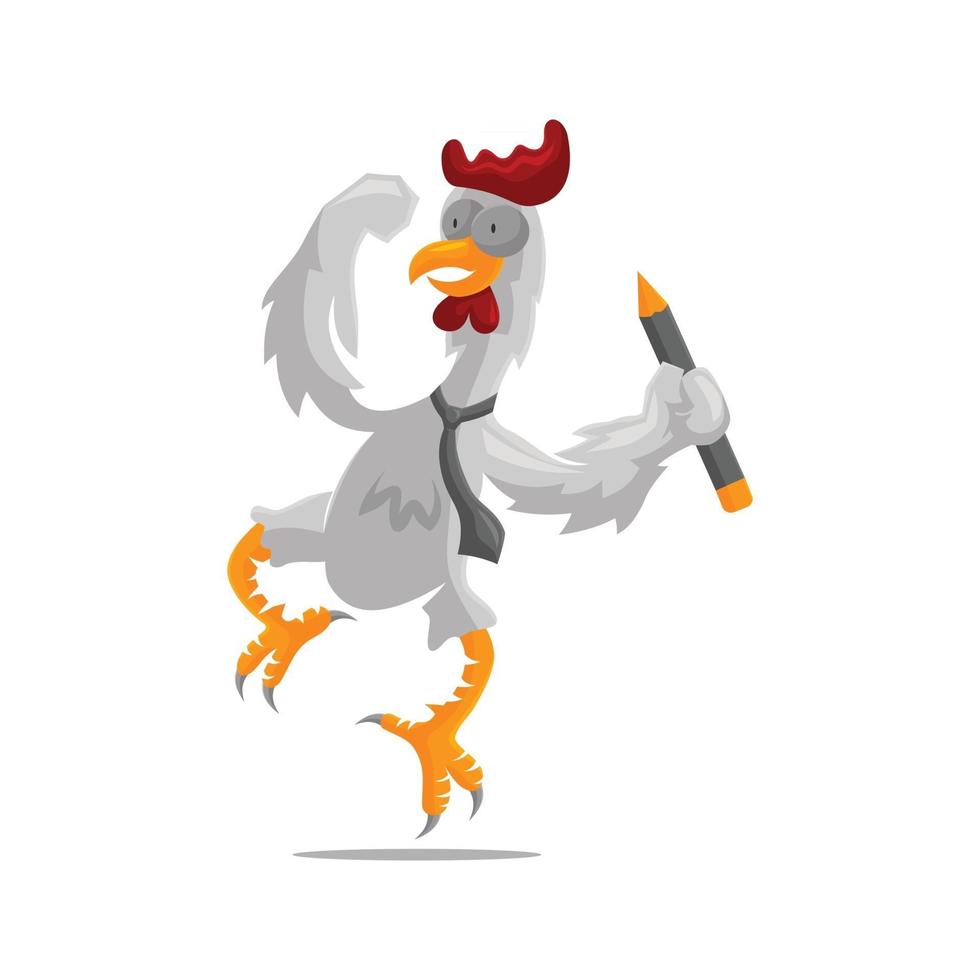 pollo gallo che tiene illustrazione a matita modello di successo dell'uomo d'affari design vettore