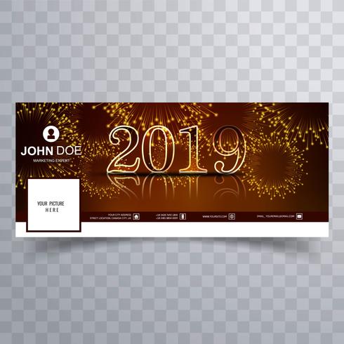 Elegante modello di banner per copertina facebook di capodanno 2019 vettore