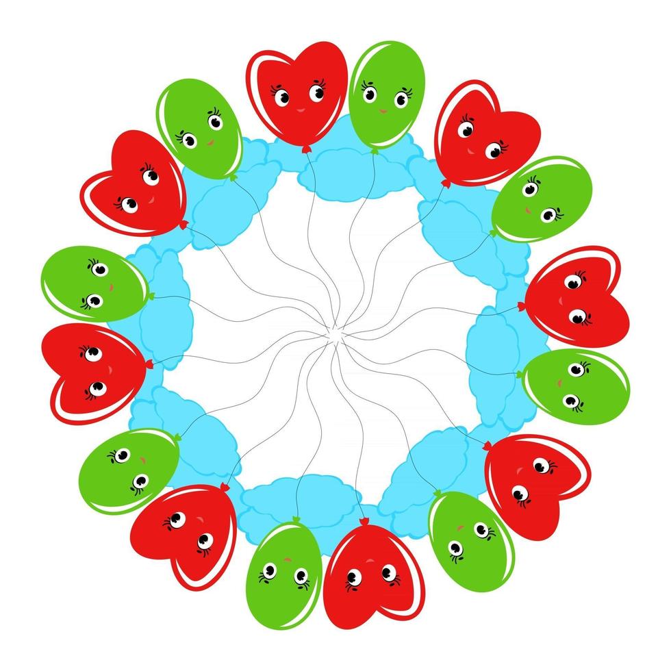 una corona rotonda di palloncini sorridenti cartone animato verde e rosso. su sfondo bianco white vettore