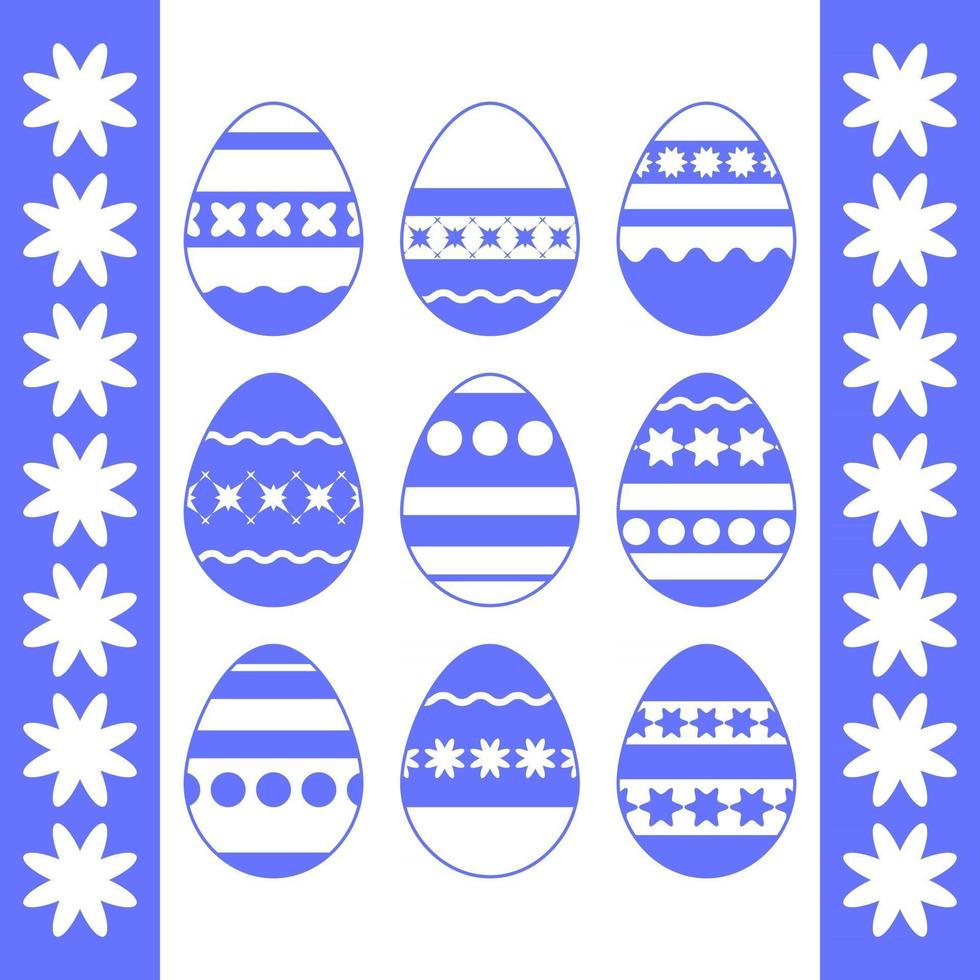 set di uova di Pasqua isolate blu su sfondo bianco. con un motivo astratto. semplice illustrazione vettoriale piatto. adatto per la decorazione di cartoline, pubblicità, riviste, siti web.