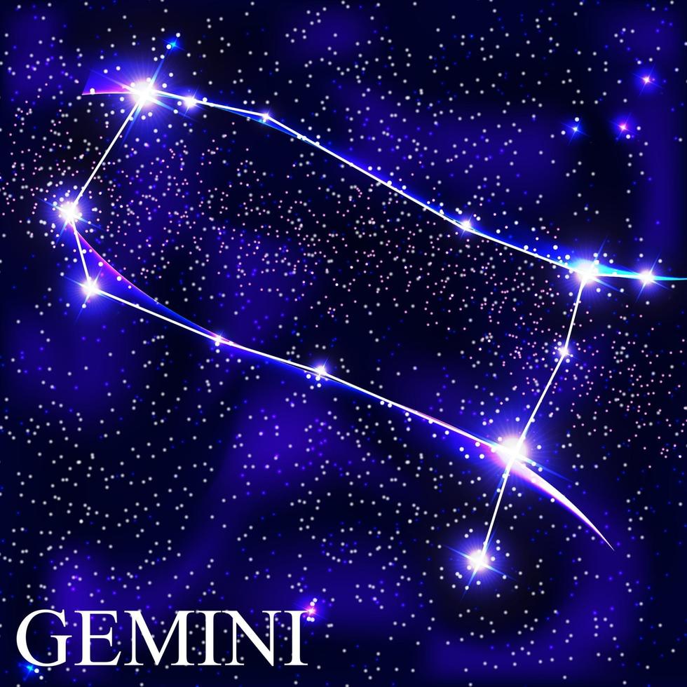 segno zodiacale gemelli con bellissime stelle luminose sullo sfondo del cielo cosmico illustrazione vettoriale