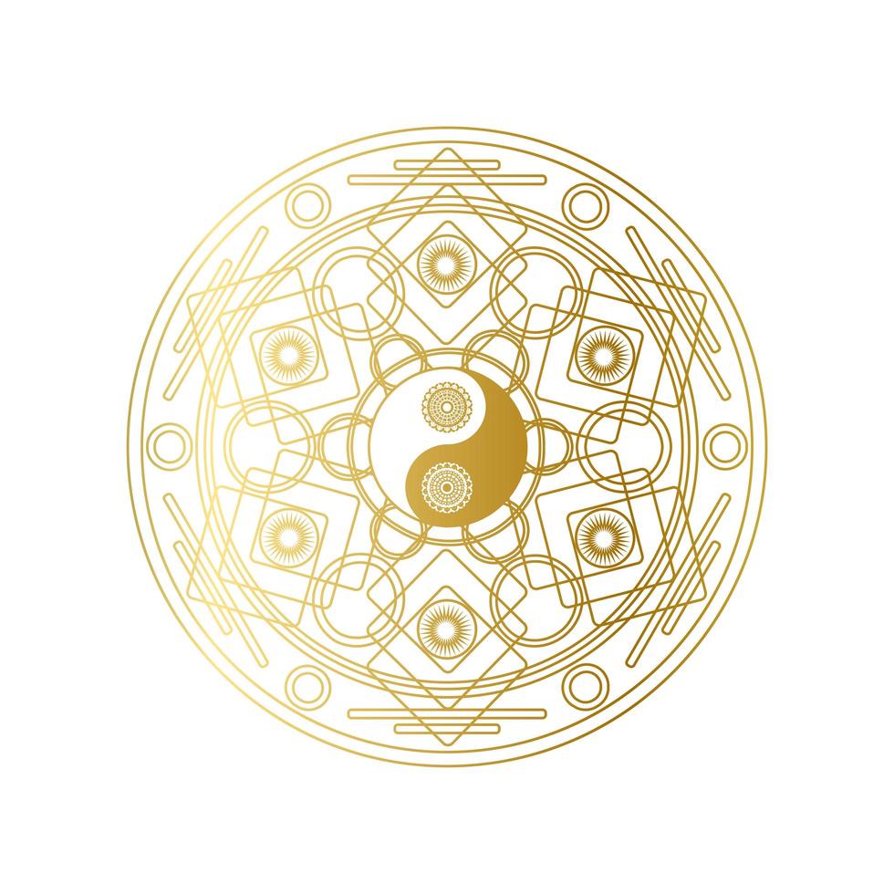 mandala d'oro lucido con segno yin yang isolato vettore