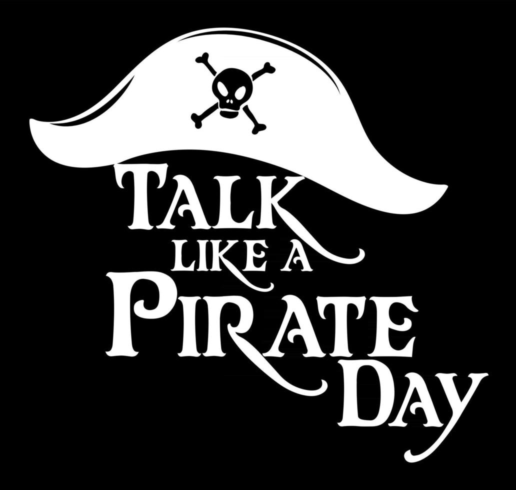 parla come un logo del giorno dei pirati con un cappello da pirata su sfondo bianco vettore