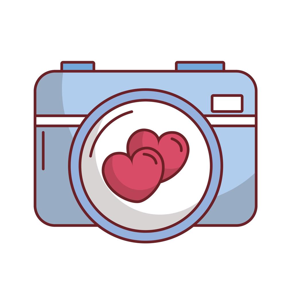 cuori d'amore all'interno del disegno vettoriale della fotocamera