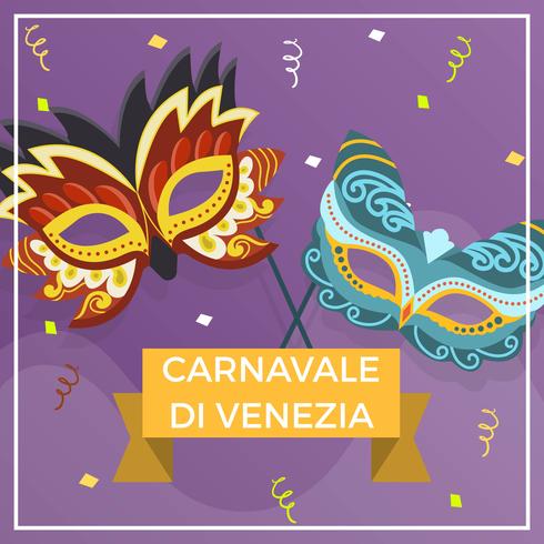 Illustrazione piana del fondo di vettore della maschera di Carnevale Di Venezia