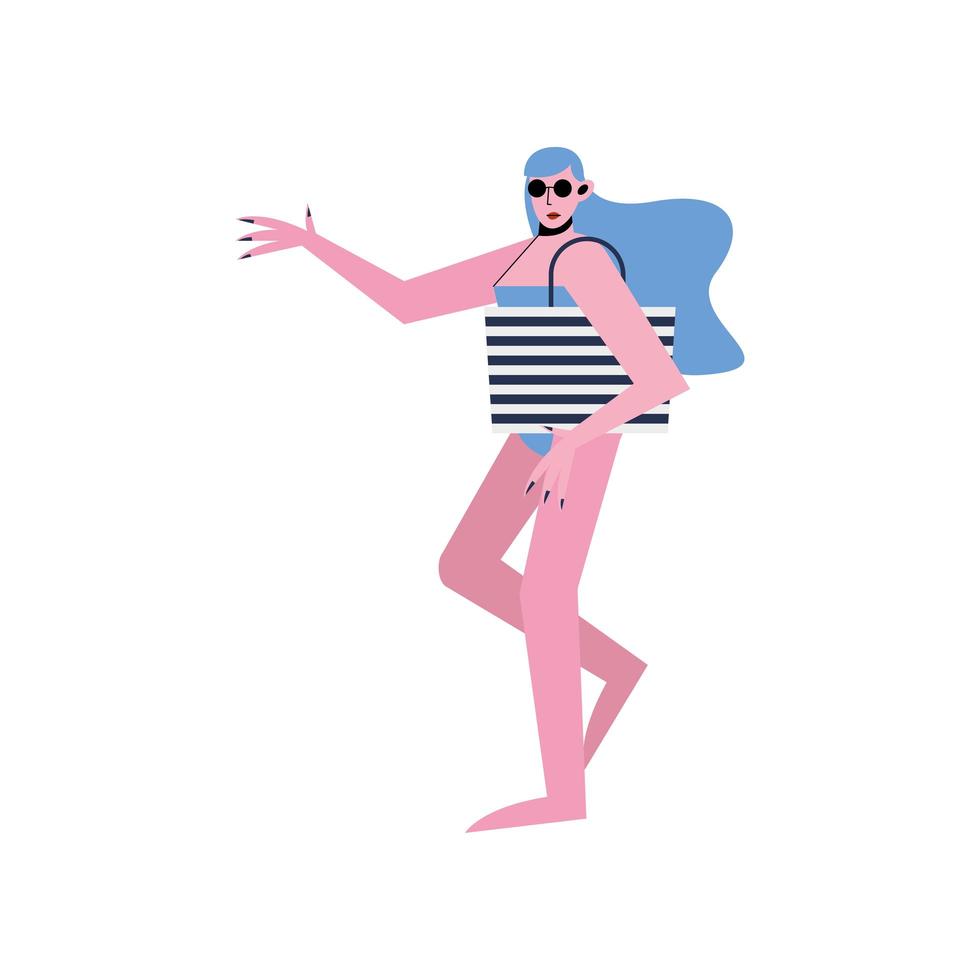 cartone animato donna estate con bikini e borsa disegno vettoriale