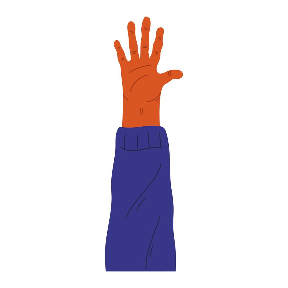 mano umana con manica lunga viola vettore
